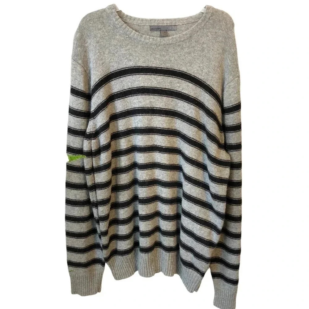 Y2K Old Navy Men size XL Pullover Sweater Navy Gray Horizon Striped Cozy Casual